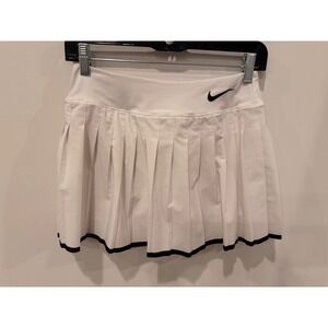 Nike Dri-FIT White Pleated Tennis Skirt Skort Black Trim S